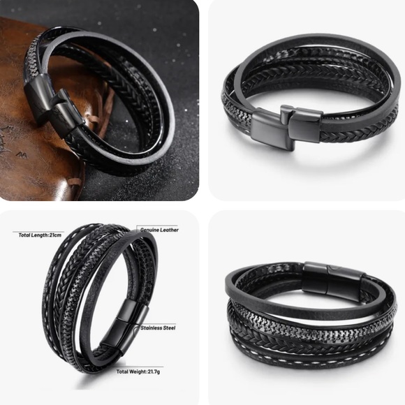 Vintage Men's Multi-Layer Leather Wrist Cuff Bracelet Magnetic Clasp Ban… - Picture 2 of 6